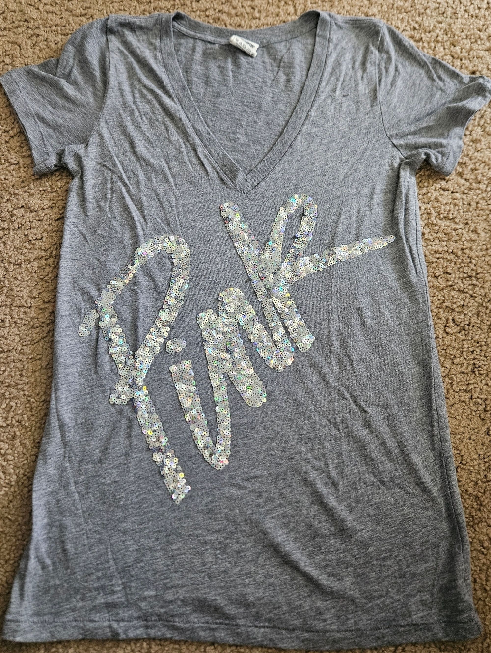 PINK Victoria's Secret Bling Vintage Sequin Spellout Short Sleeved Tee
